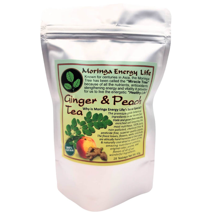 Moringa Peach Ginger Tea Bags, 28 herbal teas - Moringa Energy Life